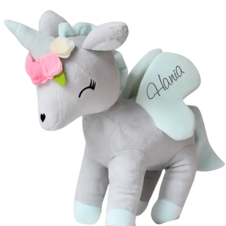 Pluszowy jednorożec z wianuszkiem M - Szaro-miętowy