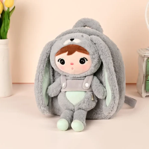 Plecak Metoo z wyjmowanym pluszakiem - Królik Szaro-miętowy