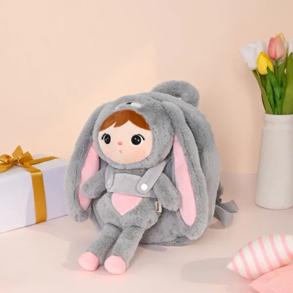 Plecak Metoo z wyjmowanym pluszakiem - Królik szaro-różowy