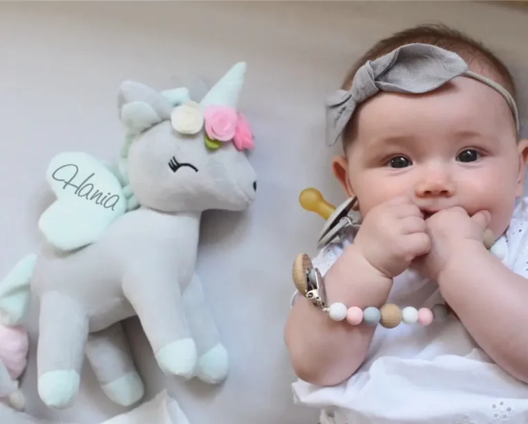 Pluszowy jednorożec M - Szaro-miętowy